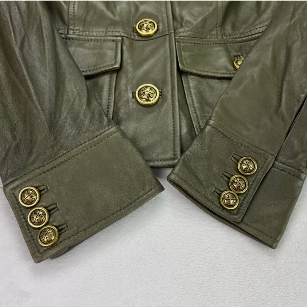 Tory Burch Sergeant Pepper Olive Green BUTTER SOFT Leather Military Jacket - Picture 8 of 16